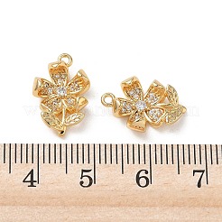真鍮マイクロパヴェクリアキュービックジルコニアペンダント  花と葉のチャーム  18KGP本金メッキ  16x10x5mm  穴：1.3mm&nbsp;KK-P355-02G