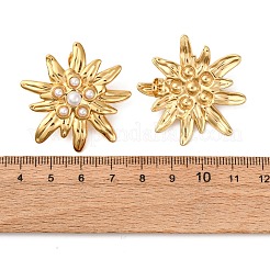 304ステンレススチールフラワースタッドピアス  プラスチック模造パールと  ゴールドカラー  36.5x37mm&nbsp;EJEW-S279-01G