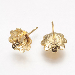 304ステンレススチール製イヤリング部品  花  ゴールドカラー  16mm  花：10.5~11x4.5mm  トレイ：4mm  ピン：0.7mm&nbsp;STAS-G187-19G