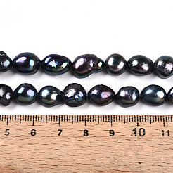 天然養殖淡水パールビーズ連売り  研磨両側  染め  プルシアンブルー  7~10x7~11x5~8mm  穴：0.6mm  約40~42個/連  13.58~14.17インチ（34.5~36cm）&nbsp;PEAR-N014-09A-05