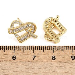真鍮製 マイクロパヴェ キュービックジルコニア スタッドピアス 女性用  ハート  18KGP本金メッキ  12x16.5mm&nbsp;EJEW-K312-01G