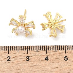 花の真鍮キュービックジルコニアスタッドピアス  absプラスチックパール  カドミウムフリー＆鉛フリー  長持ちメッキ  ラックめっき  18KGP本金メッキ  透明  13.5x14mm&nbsp;EJEW-P336-06G-02