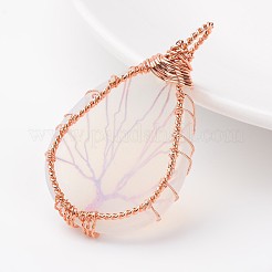オパールペンダント  ティアドロップ  ローズゴールドトーン真鍮パーツ  48~55x30~32x10~12mm  穴：4~7x8~12mm&nbsp;X-G-K122-06RG