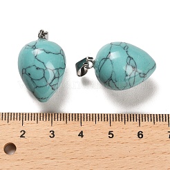 合成ターコイズ染めペンダント  プラチナメッキ鉄とベイルにスナップ  ティアドロップ  24~25x15~16mm  穴：7x3.5mm&nbsp;G-M424-02P-01