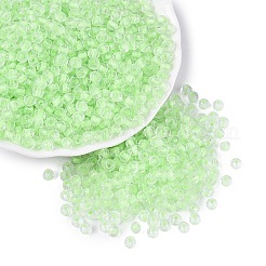 FGBグレードA透明ガラスシードビーズ  ロンデル  暗闇で光る  中央染め  多面カット  薄緑  4x3mm  穴：1.2~1.6mm  約6081個/ポンド&nbsp;SEED-Q040-03A-03