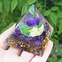 オルゴナイトピラミッド樹脂エネルギー発生器  レイキの天然アメジストチップが入っており、ホームオフィスのデスクの装飾に最適です。  60mm&nbsp;PW-WG84C79-01