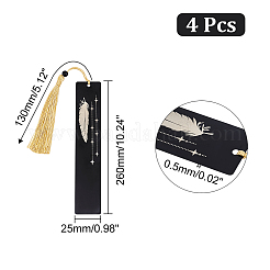 ステンレス製のしおり  ポリエステルタッセル付き  羽模様の長方形  ブラック  260mm&nbsp;AJEW-WH0367-04
