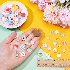 プラスチックボタン100個  4穴  混合図形  ミックスカラー  11~13x11~13.5x2~3mm  穴：1.5~1.6mm&nbsp;BUTT-AR0001-34