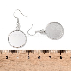 ラックメッキアイアンピアスフック  空白の丸いトレイ付き  フラットラウンド  プラチナ  38mm  ピン：0.7mm&nbsp;EJEW-D091-01D-P