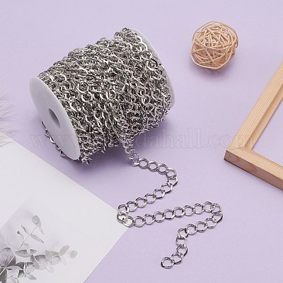 アイアン製ツイストチェーン  溶接されていない  スプールで  菱形リンク  プラチナ  13.5x11x1mm  約328.08フィート（100m）/ロール&nbsp;CH-R005-13x11mm-P-1