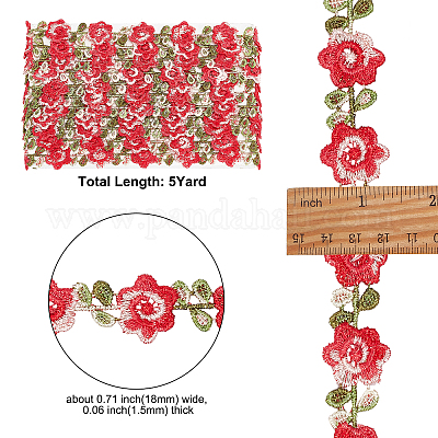 ポリエステルリボン  花柄  フラット  服飾材料  レッド  3/4インチ（18x1.5mm）&nbsp;OCOR-WH0068-45F-1