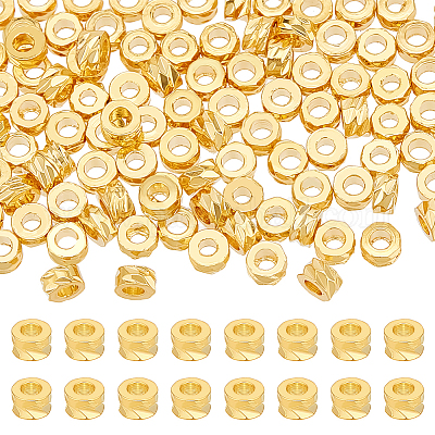 真鍮ビーズ150個  コラム  ゴールドカラー  3x1.5mm  穴：1.5mm&nbsp;KK-BC0013-53A-1