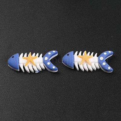樹脂カボション  海のテーマ  魚の骨  ホワイト  14x34x7.5mm&nbsp;CRES-J042-03C-1