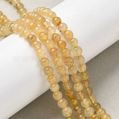 天然石ルチルクォーツビーズ連売り グレードA ラウンド 5mm 穴：0.7mm