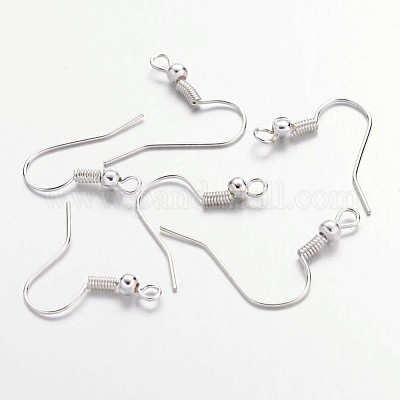 アイアン製ピアスフック  耳ワイヤー  水平ループ付き  銀  19~21x18~20mm  ピン：0.65mm  22ゲージ&nbsp;J07JW-S-1