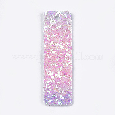 PUレザービッグペンダント  スパンコール  長方形  カラフル  60x15x2mm  穴：3mm&nbsp;LS-FIND-S299-31B-1