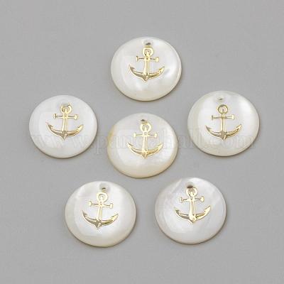 淡水シェルペンダント  フラットラウンド＆アンカー  ゴールドカラー  16x3.5~4mm  穴：1.2mm&nbsp;SHEL-Q010-006G-1