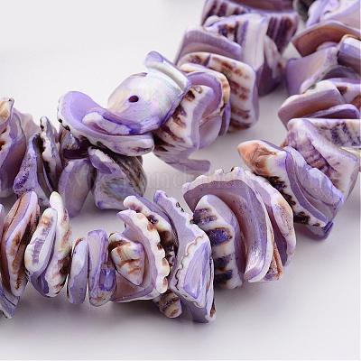 天然石シェルビーズ連売り  染め  ナゲット  ミディアム蘭  10~20x8~12x3~6mm  穴：1mm  約15.7インチ&nbsp;BSHE-P010-01-1