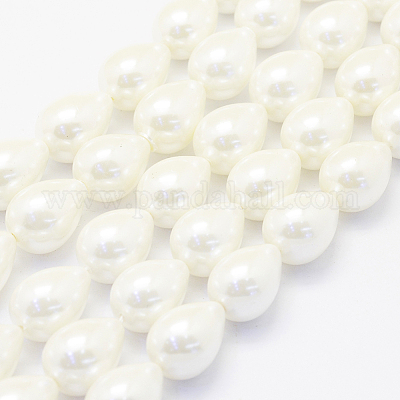 シェルパールビーズ連売り  ティアドロップ  乳白色  18x13mm  穴：1mm  約23個/連  15.7インチ（40cm）&nbsp;BSHE-P024-10-1