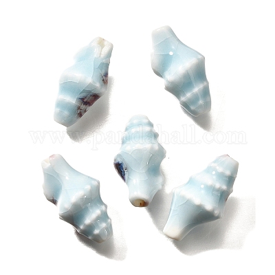 手作りの陶器ビーズ  巻き貝  淡いターコイズ  20x10.5x10mm  穴：1.8mm&nbsp;PORC-H013-03-16-1