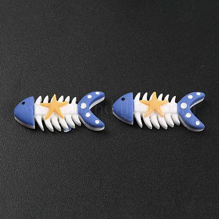 樹脂カボション  海のテーマ  魚の骨  ホワイト  14x34x7.5mm&nbsp;CRES-J042-03C-1