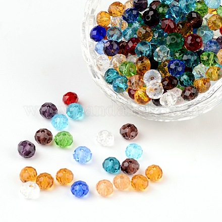 カット加工ロンデル透明ガラスビーズ  ミックスカラー  6x4mm  穴：1mm&nbsp;GLAA-R152-6mm-M1-1