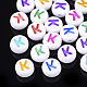 初期のアクリルビーズ  水平穴  フラットラウンド  ミックスカラー  文字.k  7x3.5~4mm  穴：1.2mm  約3700個/500g&nbsp;OACR-E001-20K-1