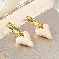 真鍮エナメル製ダングルフープピアス（女性用）  ハート  長持ちメッキ  ラックめっき  鉛フリー＆カドミウムフリー  ゴールドカラー  湯通しアーモンド  27x12mm&nbsp;KK-CBA760A-06G-05