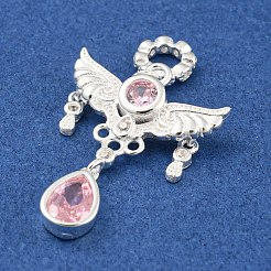 シルバー 925 スターリングシルバーペンダント  ラインストーン付き  エンジェルチャーム  ライトパパラチャ  21x15.5x2mm  穴：2.8mm&nbsp;LS-STER-A031-01B