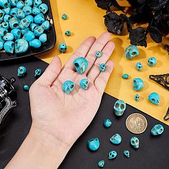 合成ターコイズビーズ連売り  染め  スカル  ミディアムターコイズ  8~18x6~13x7~15mm  穴：1mm  152個/箱&nbsp;TURQ-FH0001-01