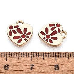 合金エナメルチャーム  ラックめっき  ハートチャーム  ゴールドカラー  暗赤色  12x11x1.2mm  穴：1.6mm&nbsp;ENAM-T022-87A-G