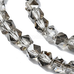 電気メッキガラスビーズ  半分メッキ  多面カット  ポリゴン  濃いグレー  6x6x5.5mm  穴：1.2mm  約96~100個/連  20.08''~20.47''（51~52センチメートル）&nbsp;EGLA-L018-B-AB03