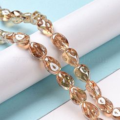 透明電気メッキガラスビーズ連売り  虹メッキ  ティアドロップ  砂茶色  11x9x6.6mm  穴：1.1mm  約55個/連  24.25インチ（61.6cm）&nbsp;GLAA-C025-02I