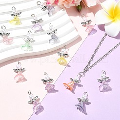 120個6色透明アクリルチャーム  エンジェルチャーム  チベット風合金製妖精の羽と鉄製の平頭ピンフープ付き  ミックスカラー  25mm  穴：3.3mm  20個/カラー&nbsp;PALLOY-CJ00116