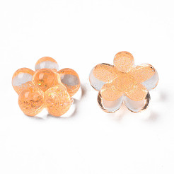 半透明のアクリルカボション  グリッターパウダー付き  花  砂茶色  24x25x12.5mm&nbsp;TACR-N006-04D