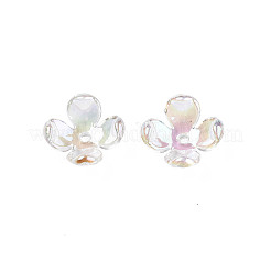 透明なアクリルビーズキャップ  ABカラーメッキ  4花びら  花  透明  12x12x4.5mm  穴：1.4mm&nbsp;X-TACR-Q273-03