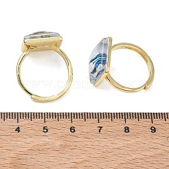真鍮エポキシ樹脂製オープンリング（女性用）  人間と正方形  内側の紙  ラックめっき  長持ちメッキ  鉛フリー＆カドミウムフリー  18KGP本金メッキ  混合図形  15x15mm  内径：17mm&nbsp;RJEW-K264-17G