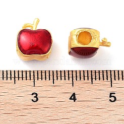 合金エナメルビーズ  ゴールドカラー  りんご  ファイヤーブリック  11x9x2mm  穴：3mm&nbsp;ENAM-B001-06B