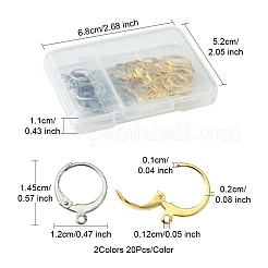 40個 2色 304ステンレススチール フレンチフックピアス金具  水平ループ付き  ミックスカラー  14.5x12mm  穴：1.2mm  ピン：0.8x1mm  20個/カラー&nbsp;STAS-FS0001-72