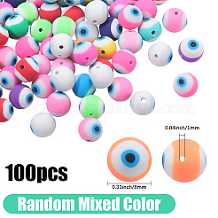 100個の手作りポリマークレイビーズ  ナザールボンジュウ付きラウンド  ミックスカラー  8mm  穴：1mm&nbsp;CLAY-PA0001-12