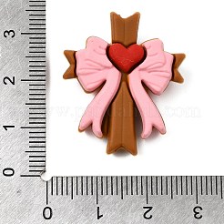 食品グレードの環境に優しいシリコーン焦点ビーズ  ピンク  クロス  29x24x10mm  穴：2mm&nbsp;LS-SIL-C009-01I