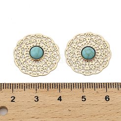 真鍮合成ターコイズカボション  フラットラウンド  ゴールドカラー  20x3.5mm&nbsp;KK-Z088-06G
