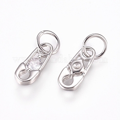真鍮製チャーム  キュービックジルコニアと丸カン  安全ピン  透明  プラチナ  10x4.5x2mm  穴：3.5mm&nbsp;ZIRC-L070-72P
