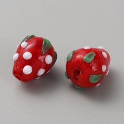 手作りの陶器ビーズ  手描きの陶器ビーズ  苺  ファイヤーブリック  12.5x15mm  穴：1.8mm&nbsp;PORC-WH0018-01
