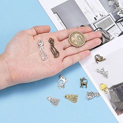 子猫テーマチベット風合金ペンダント  混合猫の形  ミックスカラー  13~52x9~35x1.5~2.5mm  穴：1.5~3mm&nbsp;TIBEP-MSMC018-M2
