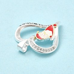 クリスマス真鍮クリスタルラインストーンペンダント  エナメル  サンタクロースと言葉のベストウィッシュチャームを持つハート  銀  23.5x23x4mm  穴：5x3.5mm&nbsp;RB-P036-01S