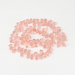 ファセットティアドロップガラスビーズ連売り  トップドリルビーズ  パールピンク  13x8mm  穴：1mm  約98個/連  15.7インチ&nbsp;GLAA-J068-01