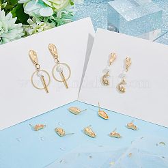 12 個 2 スタイル真鍮スタッドピアスパーツ  水平ループと 30 個のプラスチック イヤー ナット付き  18KGP本金メッキ  13.5x6.5mm  穴：1.2mm  16.5x7.5mm  穴：1.4mm  ピン：0.7mm  6個/スタイル&nbsp;KK-FH0004-95