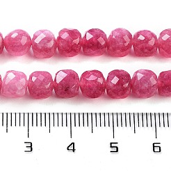 天然石ホワイトジェイドビーズ連売り  多面カット  染め  キューブ  濃いピンク  7x8x7mm  穴：1mm  約47~48個/連  13.35~13.46''（33.9~34.2センチメートル）&nbsp;G-H028-A09-22