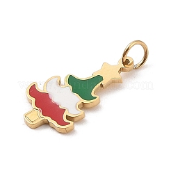 クリスマステーマ 304 ステンレススチールペンダント  エナメルと丸カン付き  14KGP本金メッキ  クリスマスツリー  16.5x9.5x1mm  穴：3mm&nbsp;STAS-F305-03